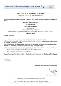 艾格蓝宝法国旅游局经营许可证